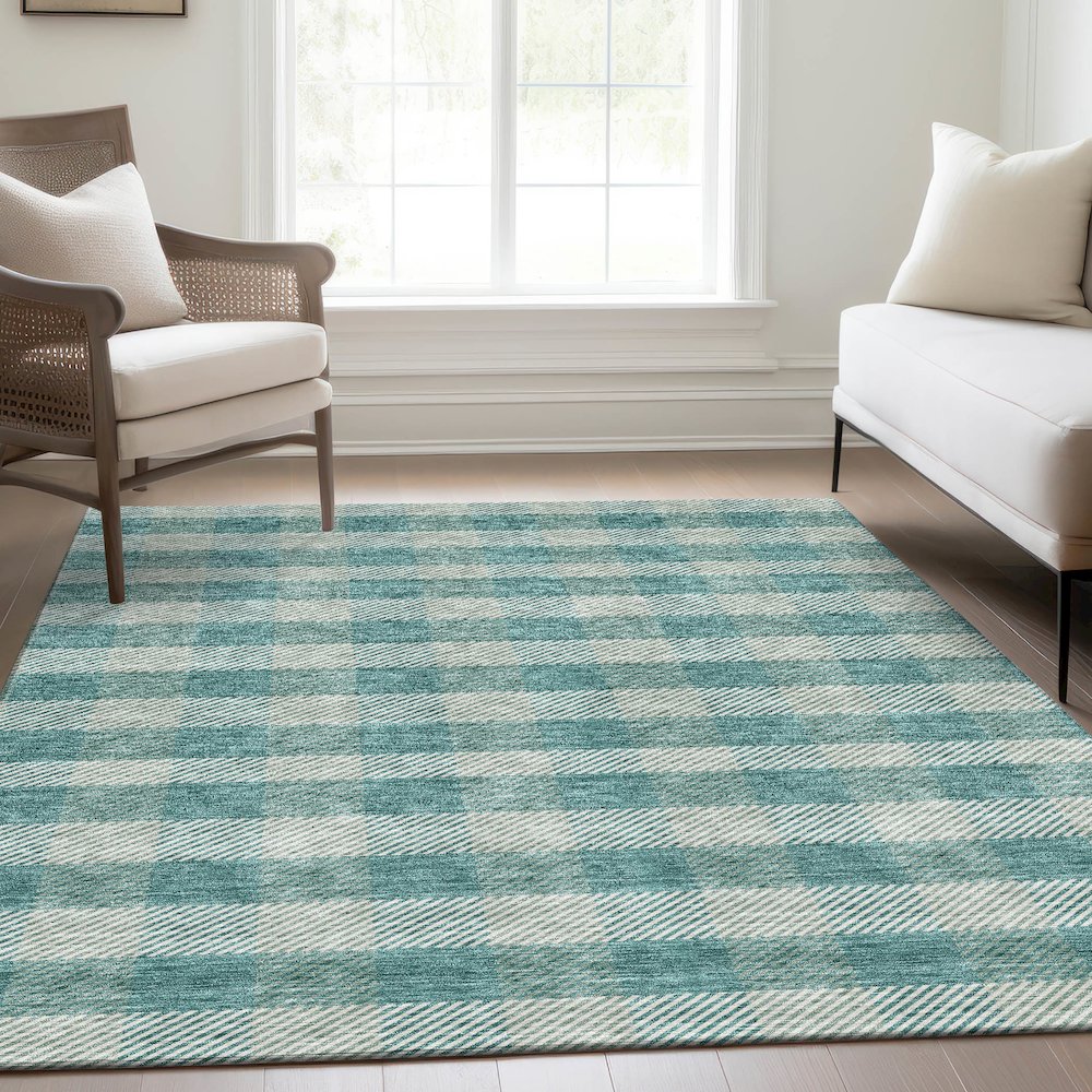 Premium Machine Washable Mayfield AMF924 Teal 5' x 7'6" Rug. Picture 6