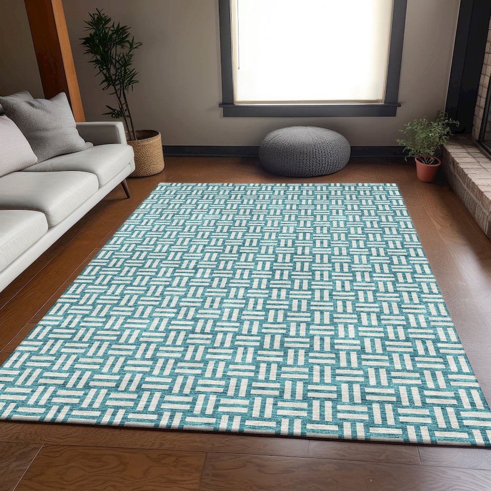 Premium Machine Washable Mayfield AMF925 Teal 5' x 7'6" Rug. Picture 6