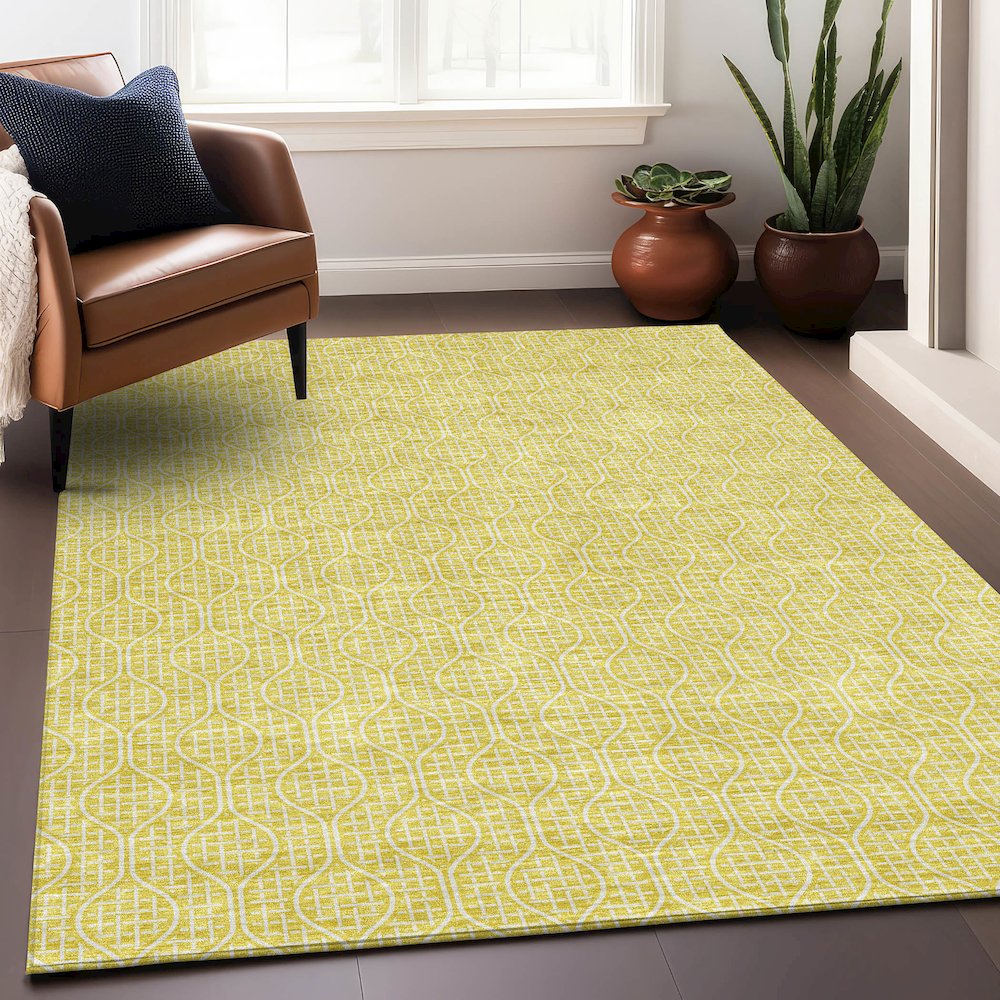 Premium Machine Washable Mayfield AMF926 Yellow 5' x 7'6" Rug. Picture 5