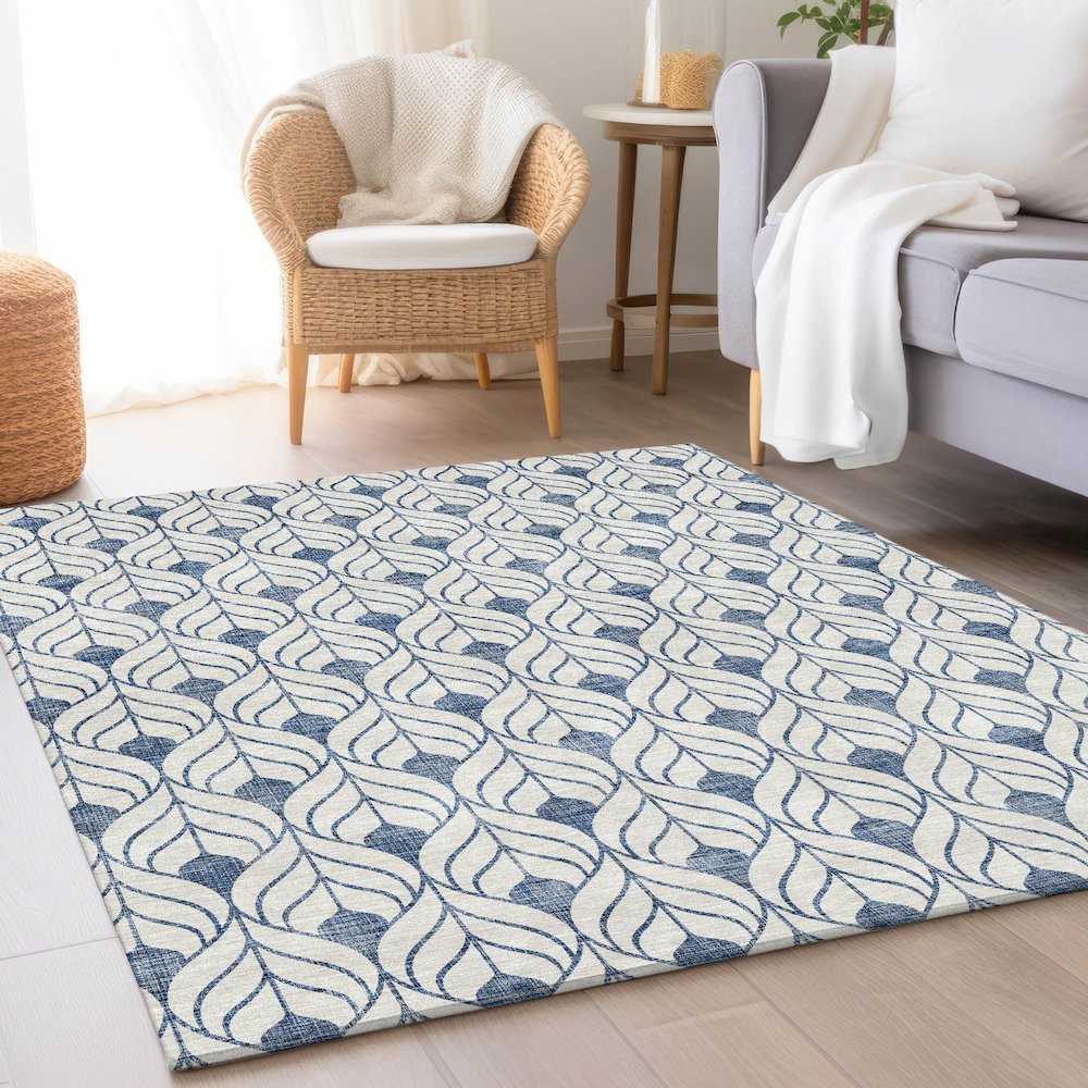 Premium Machine Washable Mayfield AMF927 Blue 5' x 7'6" Rug. Picture 5