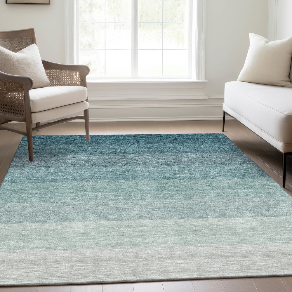 Premium Machine Washable Mayfield AMF928 Teal 5' x 7'6" Rug. Picture 6
