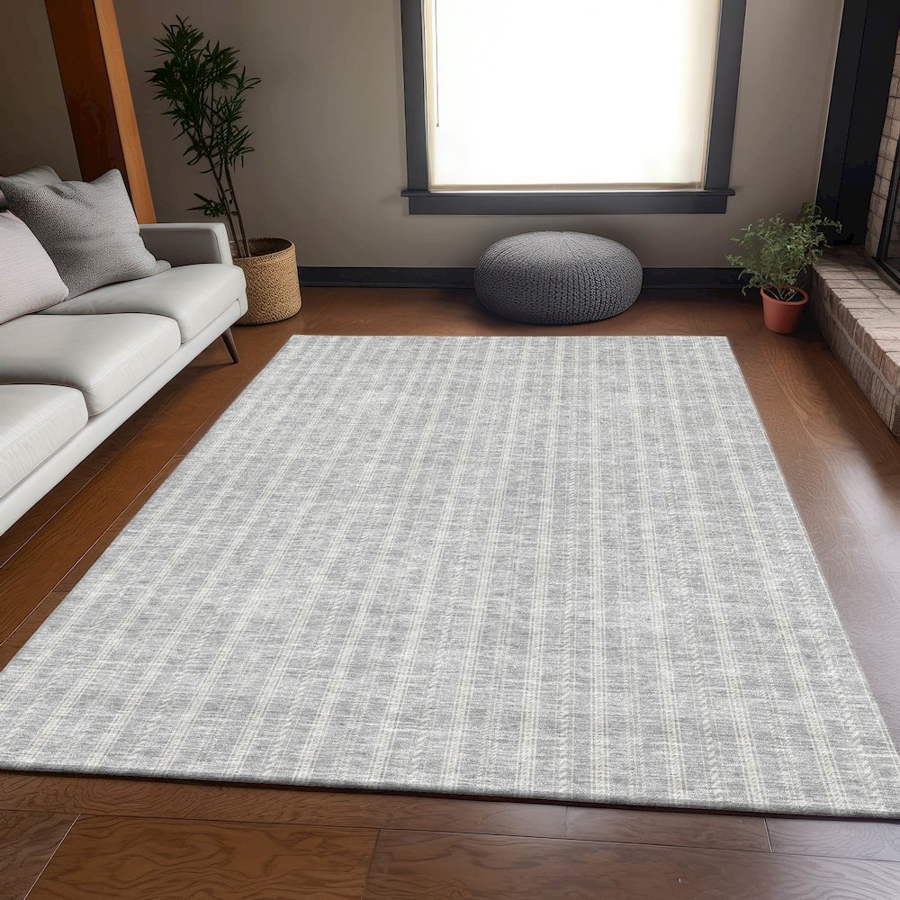Premium Machine Washable Mayfield AMF929 Silver 5' x 7'6" Rug. Picture 6