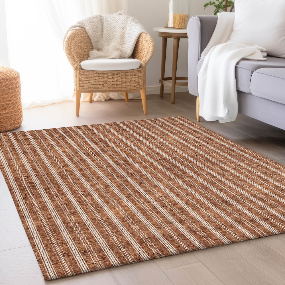 Premium Machine Washable Mayfield AMF929 Terracotta 5' x 7'6" Rug. Picture 5