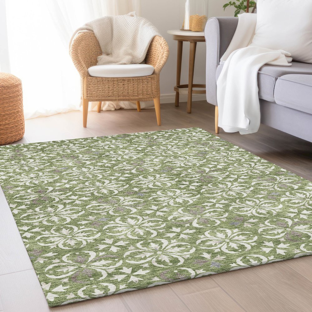 Premium Machine Washable Mayfield AMF930 Green 5' x 7'6" Rug. Picture 5
