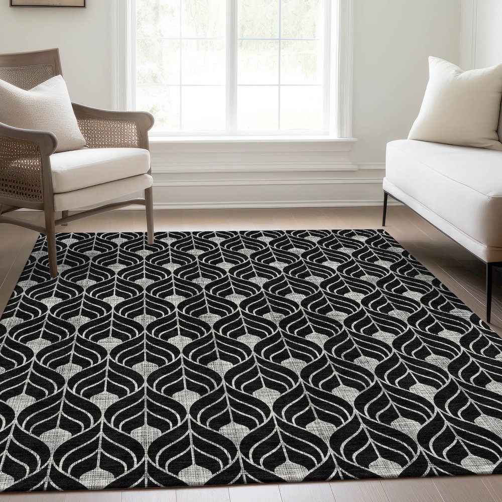 Premium Machine Washable Mayfield AMF931 Black 5' x 7'6" Rug. Picture 6