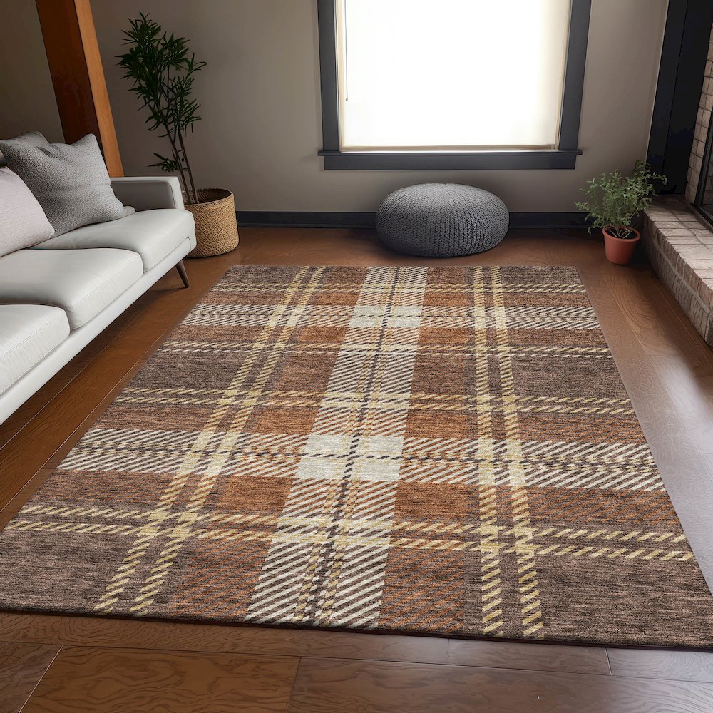Premium Machine Washable Mayfield AMF935 Chocolate 5' x 7'6" Rug. Picture 6