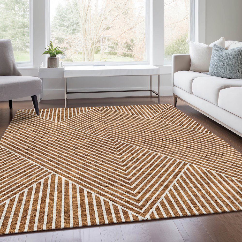 Premium Machine Washable Mayfield AMF937 Terracotta 5' x 7'6" Rug. Picture 6