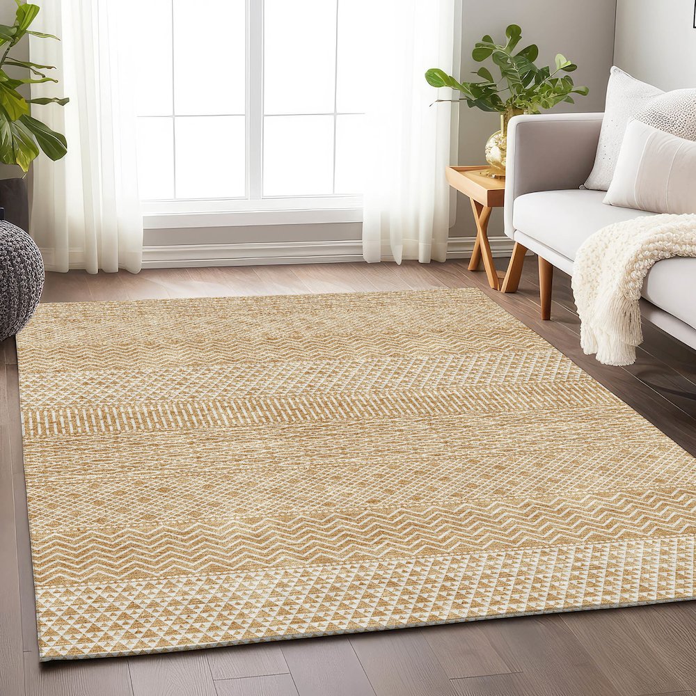 Premium Machine Washable Mayfield AMF939 Gold 5' x 7'6" Rug. Picture 5
