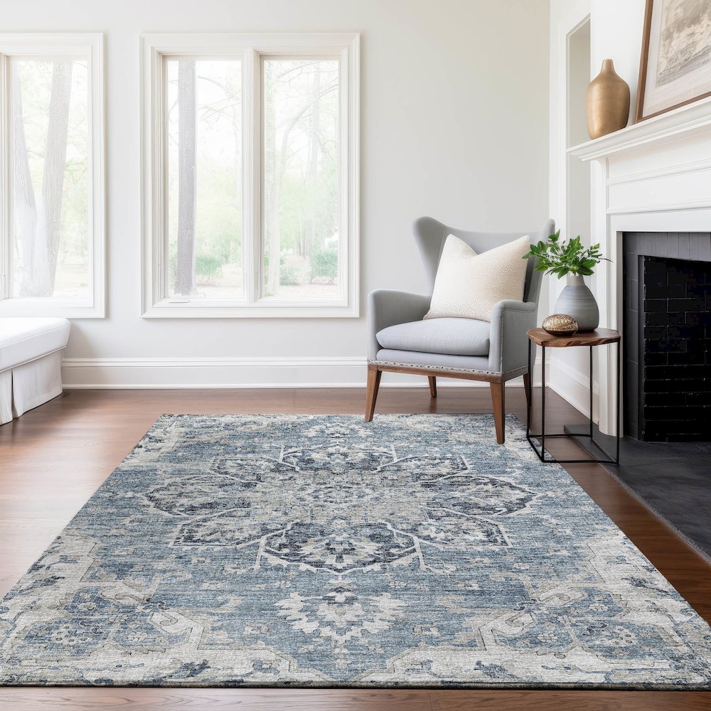 Premium Machine Washable Mayfield  Blue 5' x 7'6" Rug. Picture 6