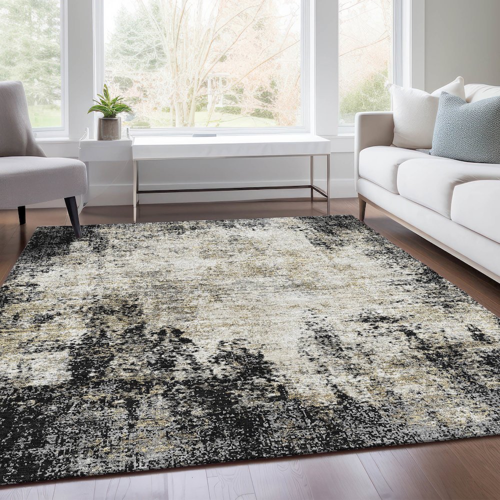 Premium Machine Washable Mayfield AMF940 Black 5' x 7'6" Rug. Picture 6