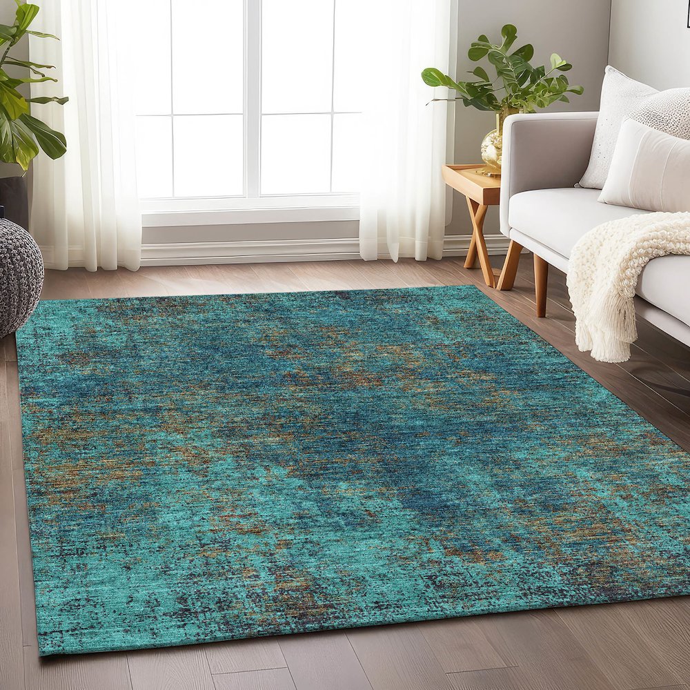 Premium Machine Washable Mayfield AMF940 Teal 5' x 7'6" Rug. Picture 5