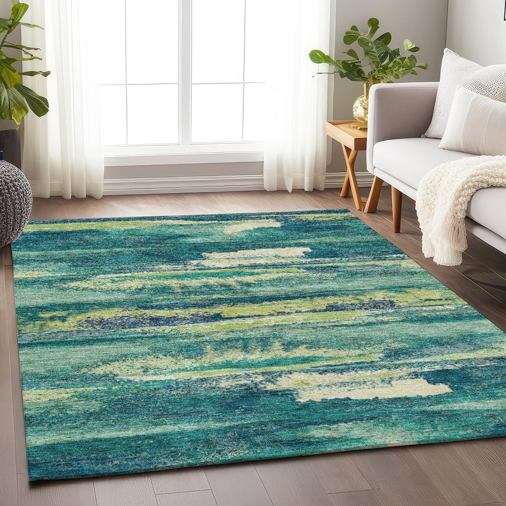 Premium Machine Washable Mayfield AMF942 Emerald 5' x 7'6" Rug. Picture 5