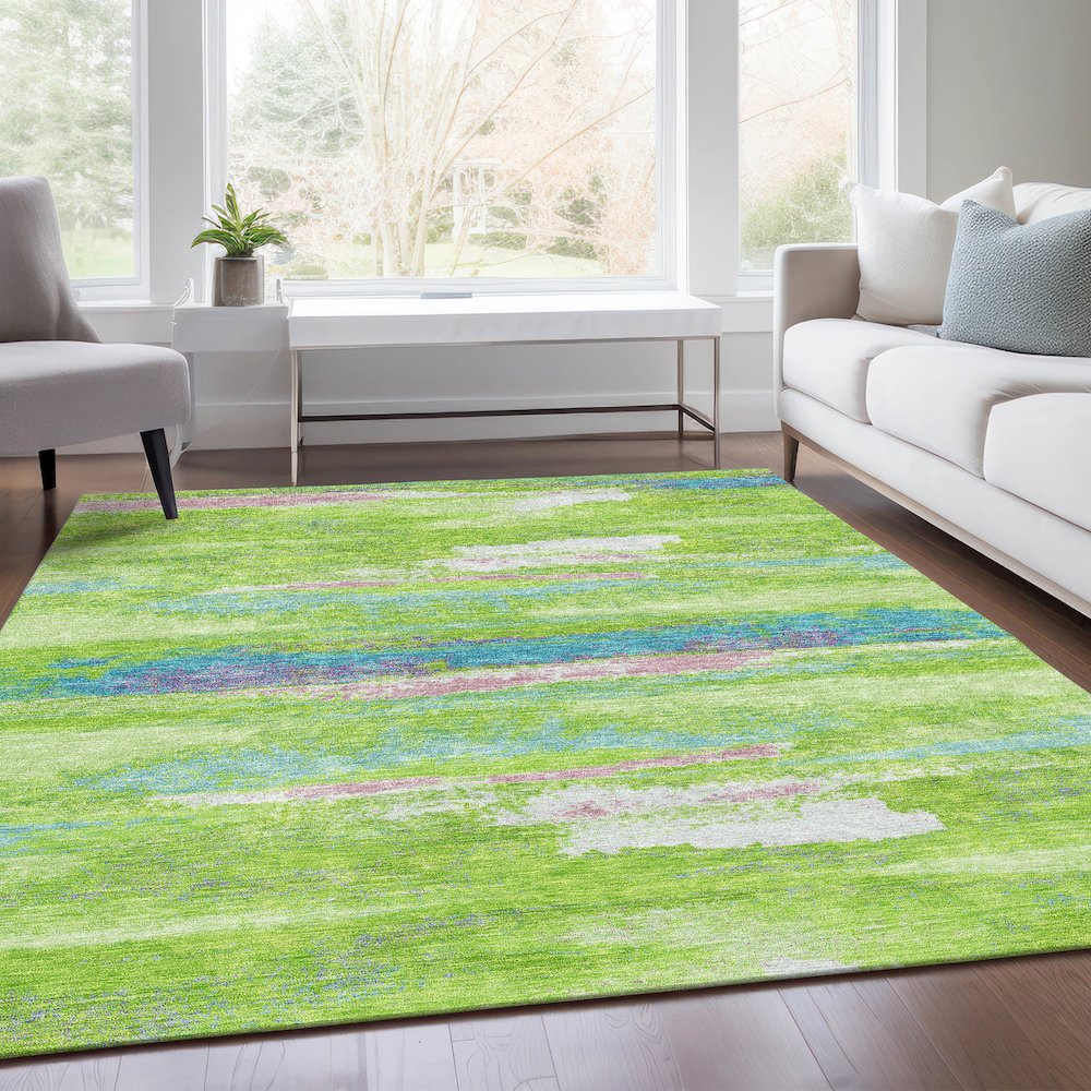 Premium Machine Washable Mayfield AMF942 Lime 5' x 7'6" Rug. Picture 6