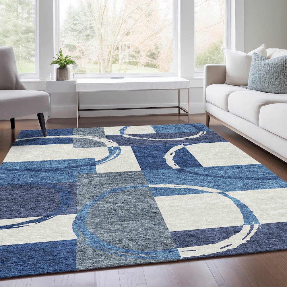 Premium Machine Washable Mayfield AMF943 Blue 5' x 7'6" Rug. Picture 6