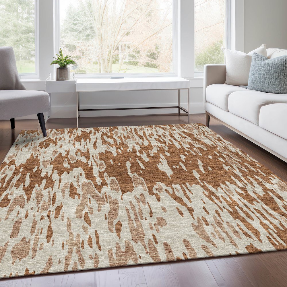 Premium Machine Washable Mayfield AMF945 Paprika 5' x 7'6" Rug. Picture 6