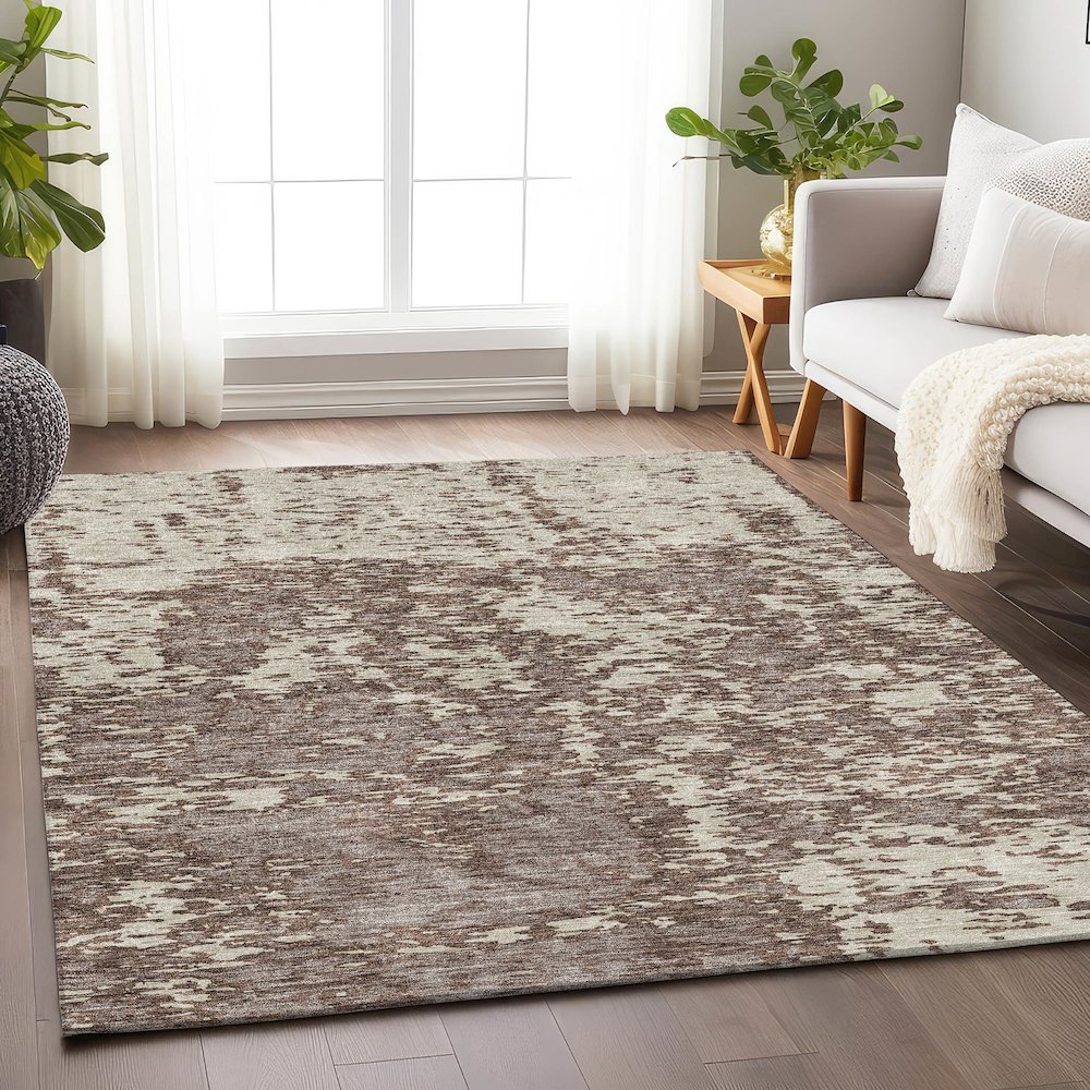 Premium Machine Washable Mayfield AMF946 Brown 5' x 7'6" Rug. Picture 5