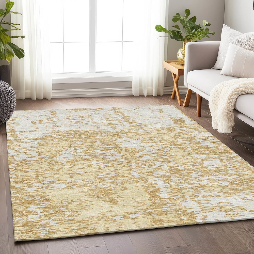 Premium Machine Washable Mayfield AMF946 Gold 5' x 7'6" Rug. Picture 5