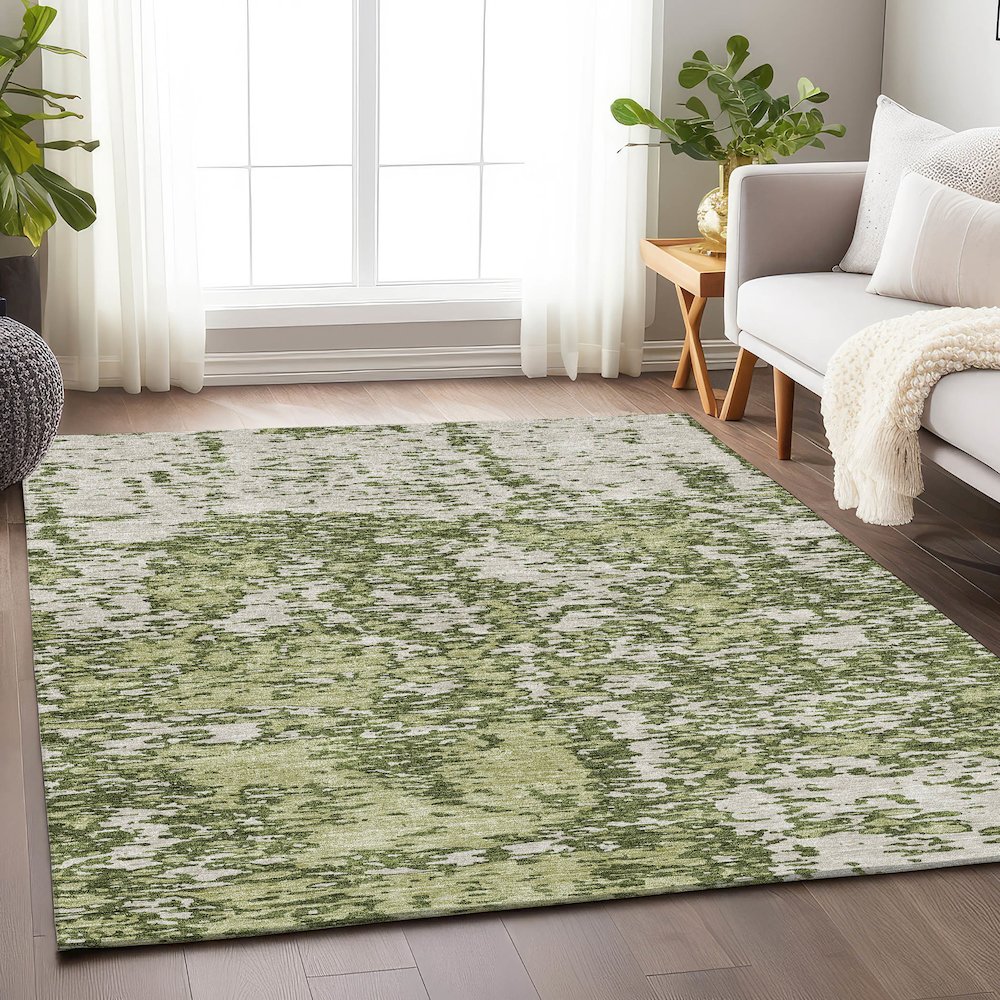 Premium Machine Washable Mayfield AMF946 Olive 5' x 7'6" Rug. Picture 5