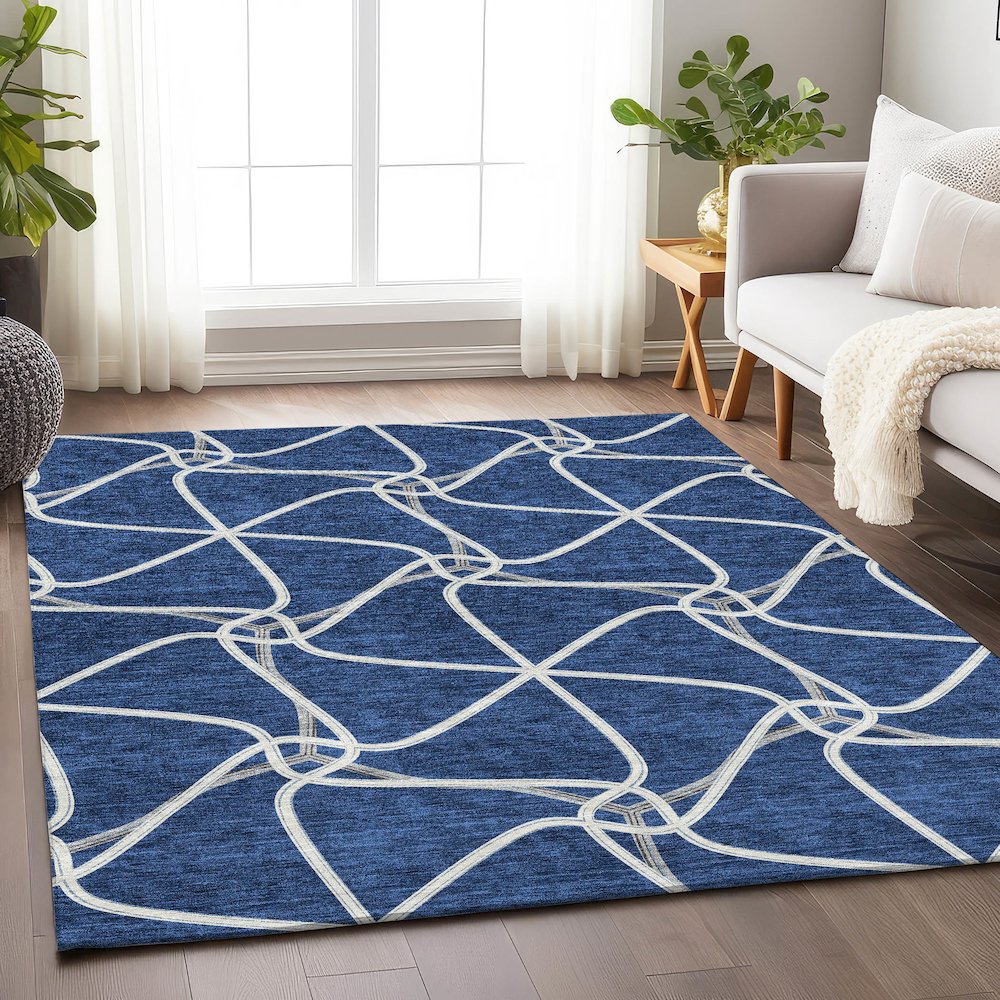Premium Machine Washable Mayfield AMF948 Blue 5' x 7'6" Rug. Picture 5