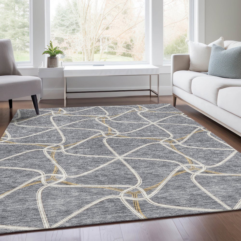 Premium Machine Washable Mayfield AMF948 Gray 5' x 7'6" Rug. Picture 6
