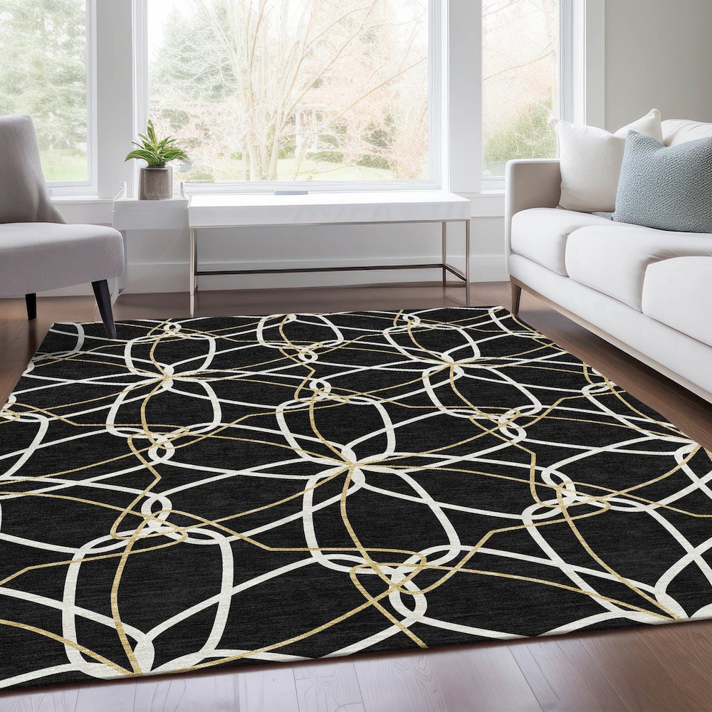 Premium Machine Washable Mayfield AMF950 Black 5' x 7'6" Rug. Picture 6