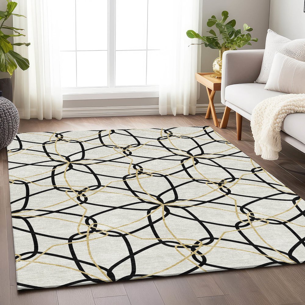 Premium Machine Washable Mayfield AMF950 White 5' x 7'6" Rug. Picture 5