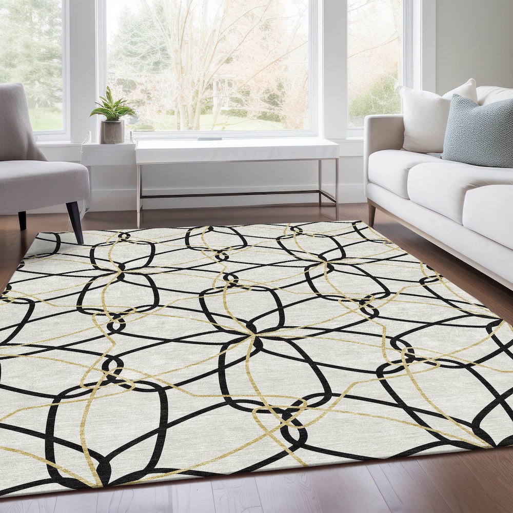 Premium Machine Washable Mayfield AMF950 White 5' x 7'6" Rug. Picture 6