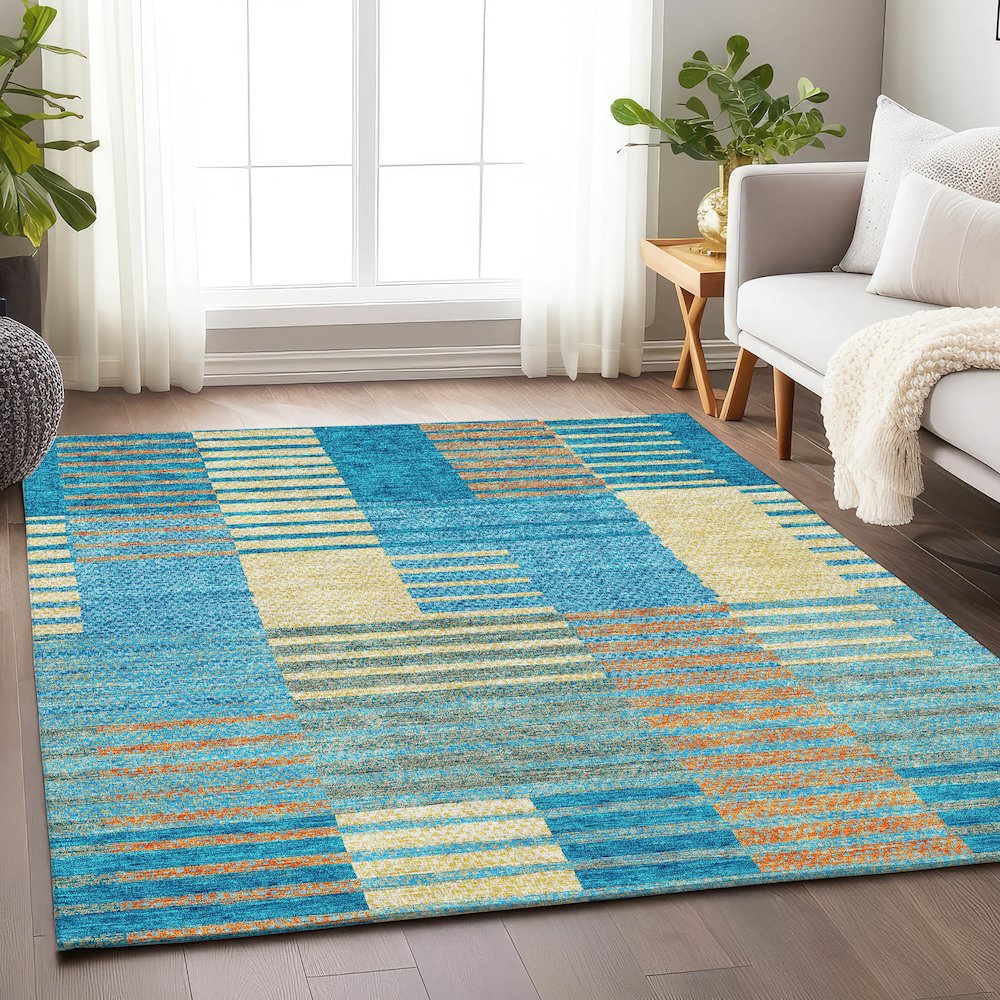 Premium Machine Washable Mayfield AMF954 Teal 5' x 7'6" Rug. Picture 5