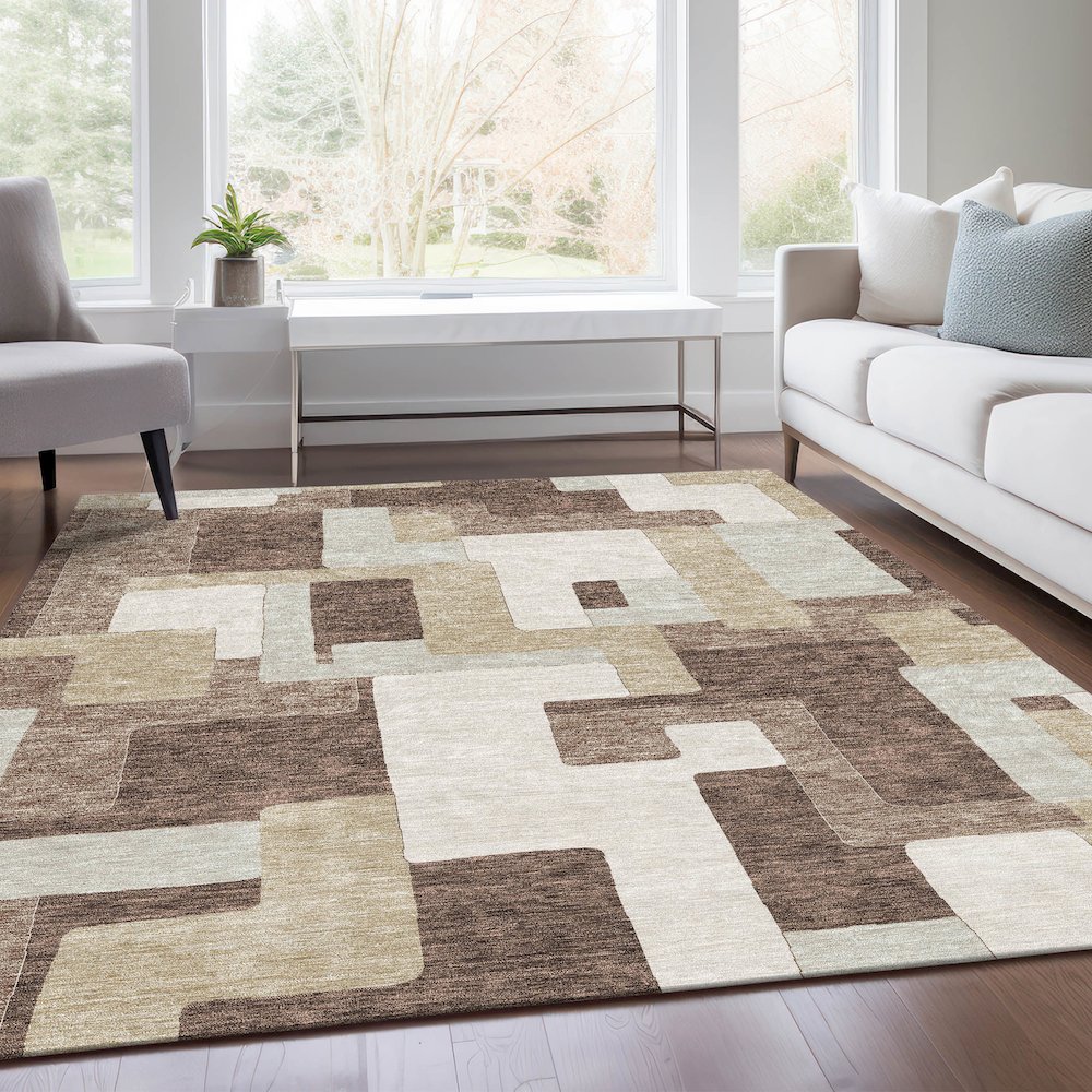 Premium Machine Washable Mayfield AMF955 Brown 5' x 7'6" Rug. Picture 6