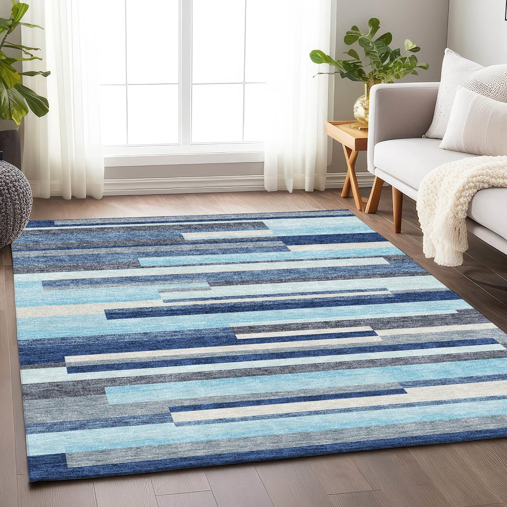 Premium Machine Washable Mayfield AMF956 Blue 5' x 7'6" Rug. Picture 5