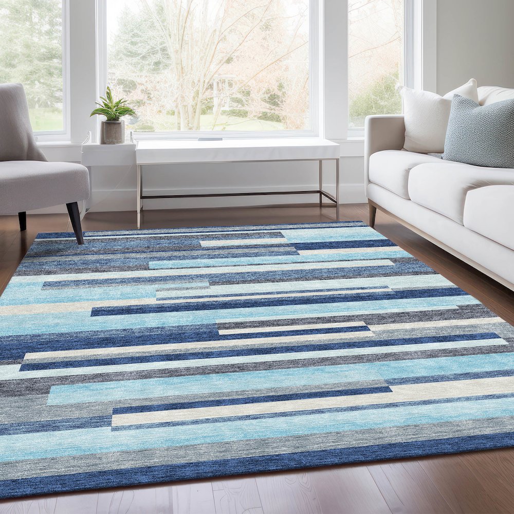 Premium Machine Washable Mayfield AMF956 Blue 5' x 7'6" Rug. Picture 6