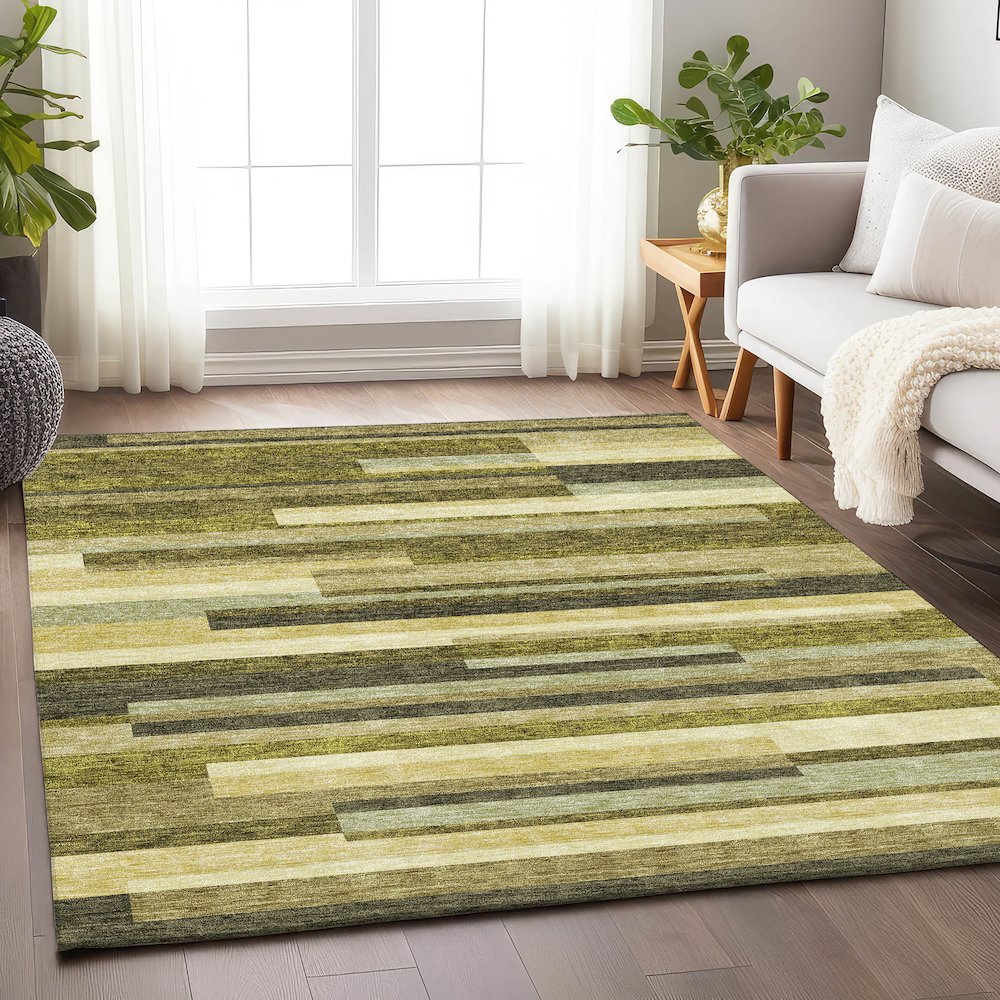 Premium Machine Washable Mayfield AMF956 Olive 5' x 7'6" Rug. Picture 5