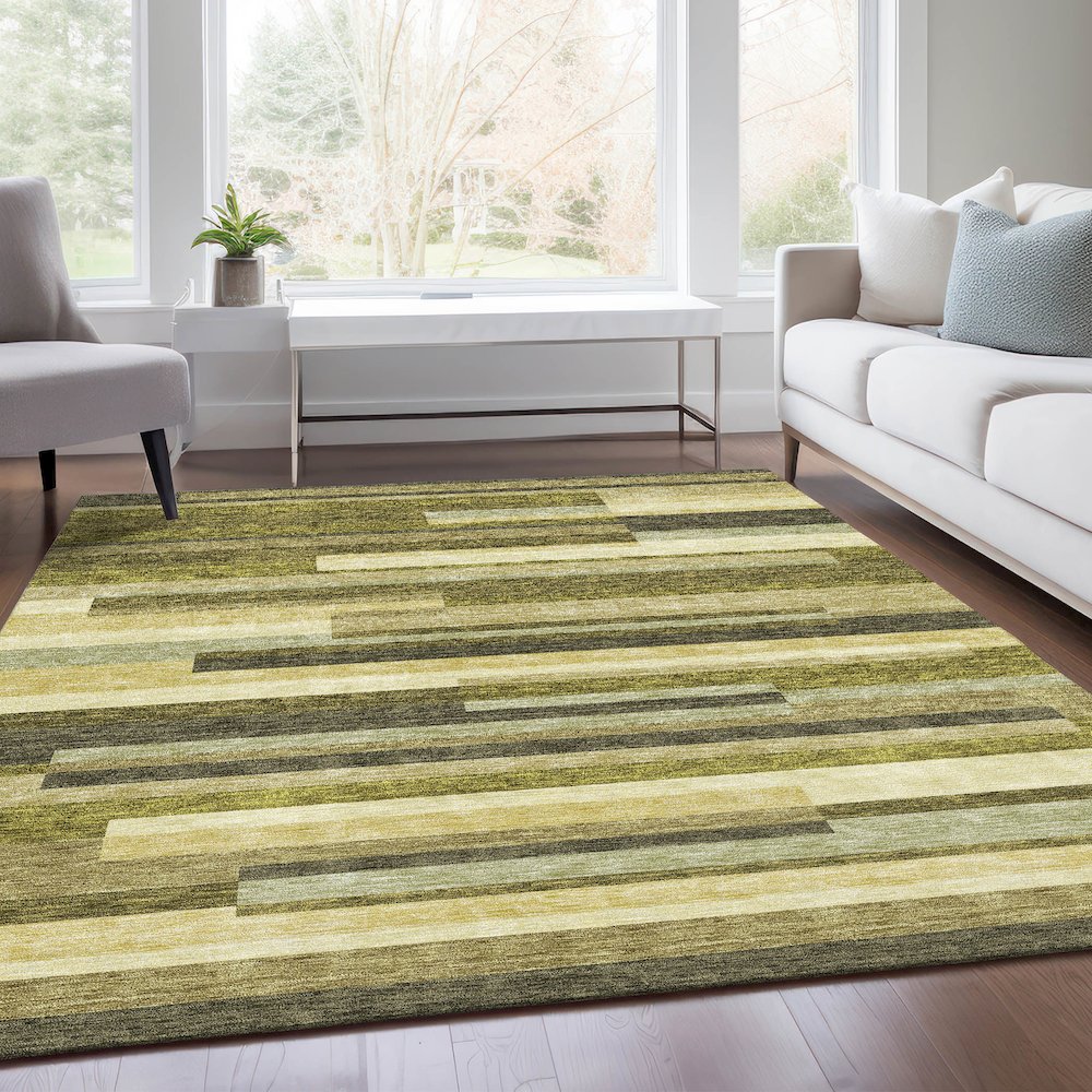 Premium Machine Washable Mayfield AMF956 Olive 5' x 7'6" Rug. Picture 6