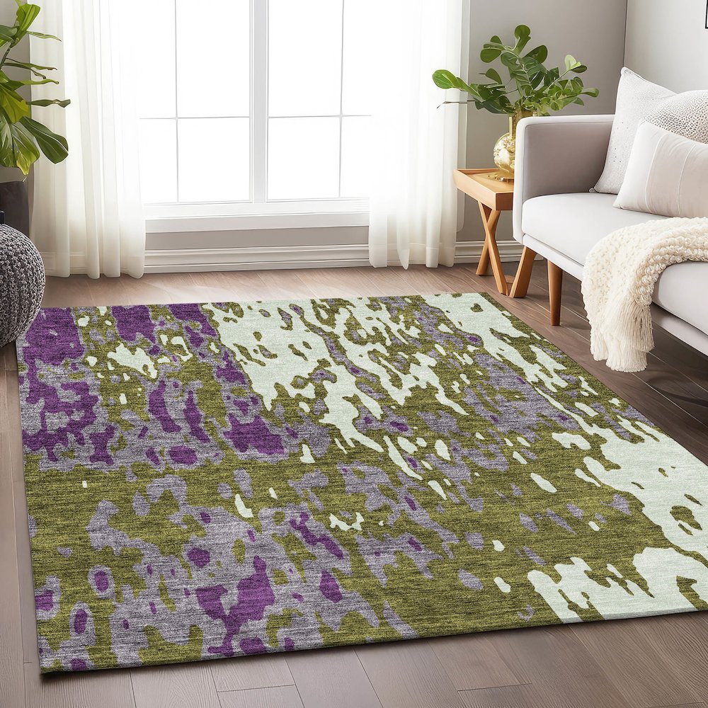 Premium Machine Washable Mayfield AMF957 Olive 5' x 7'6" Rug. Picture 5