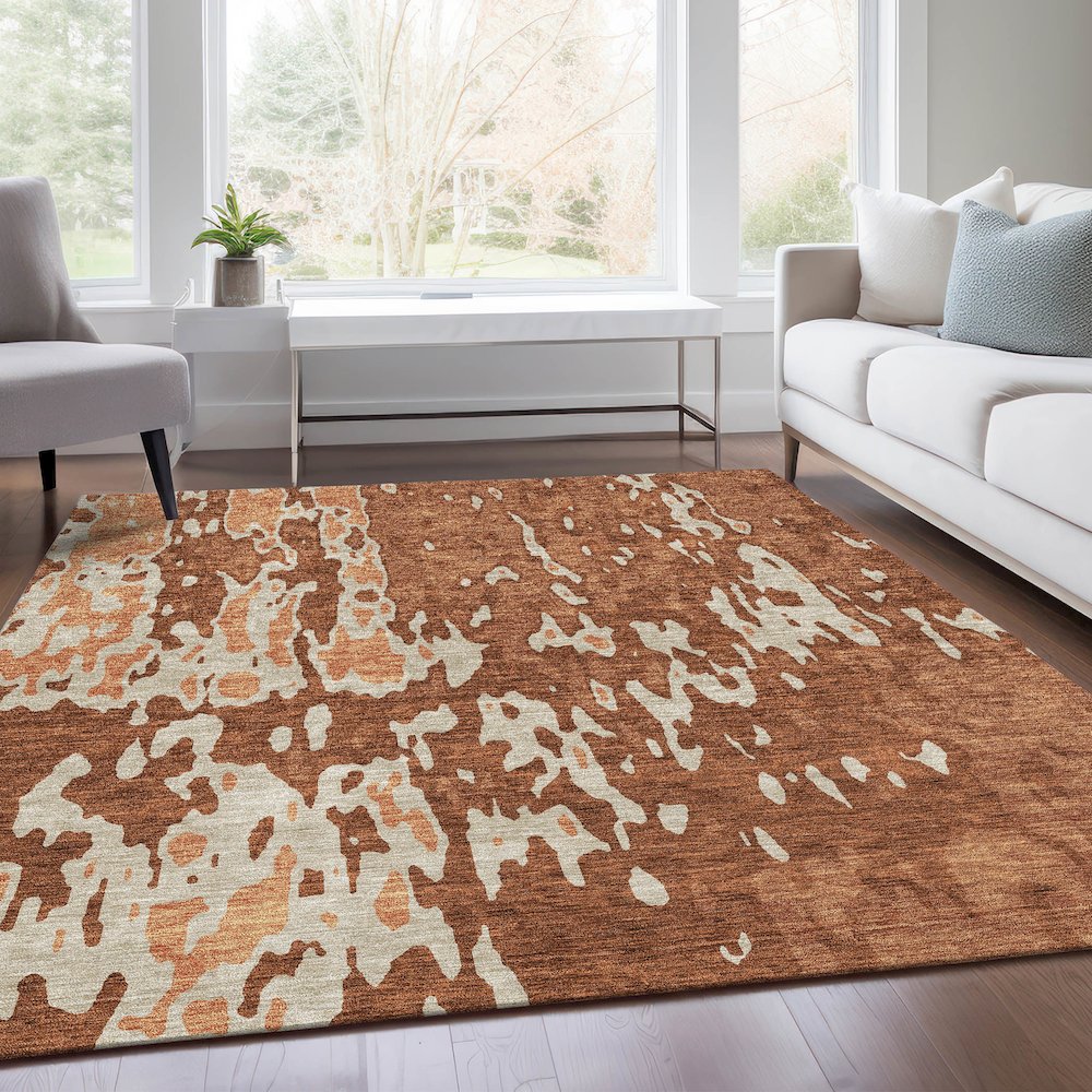 Premium Machine Washable Mayfield AMF957 Paprika 5' x 7'6" Rug. Picture 6
