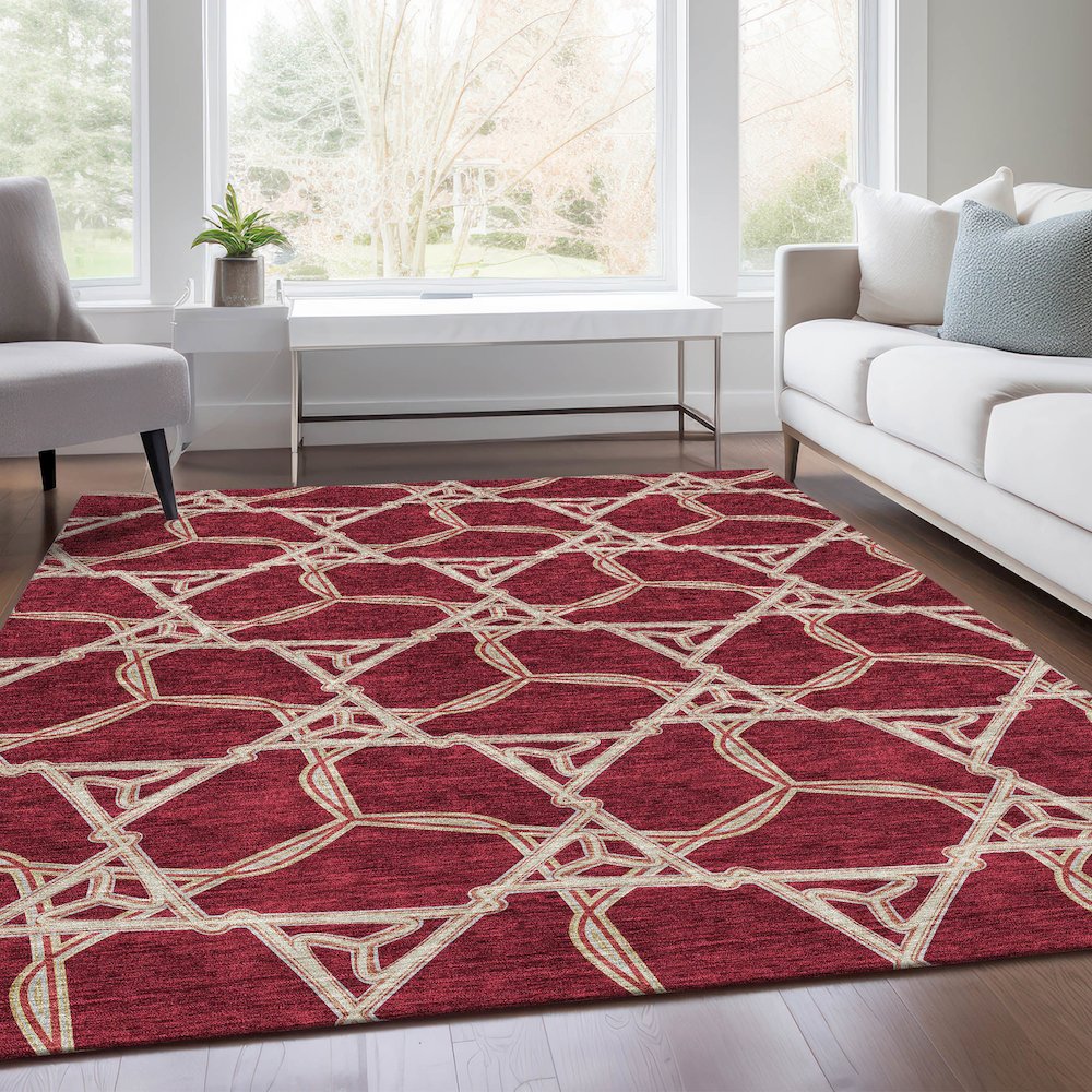 Premium Machine Washable Mayfield AMF959 Burgundy 5' x 7'6" Rug. Picture 6