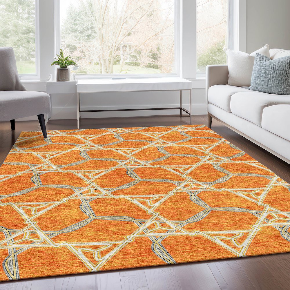 Premium Machine Washable Mayfield AMF959 Orange 5' x 7'6" Rug. Picture 6