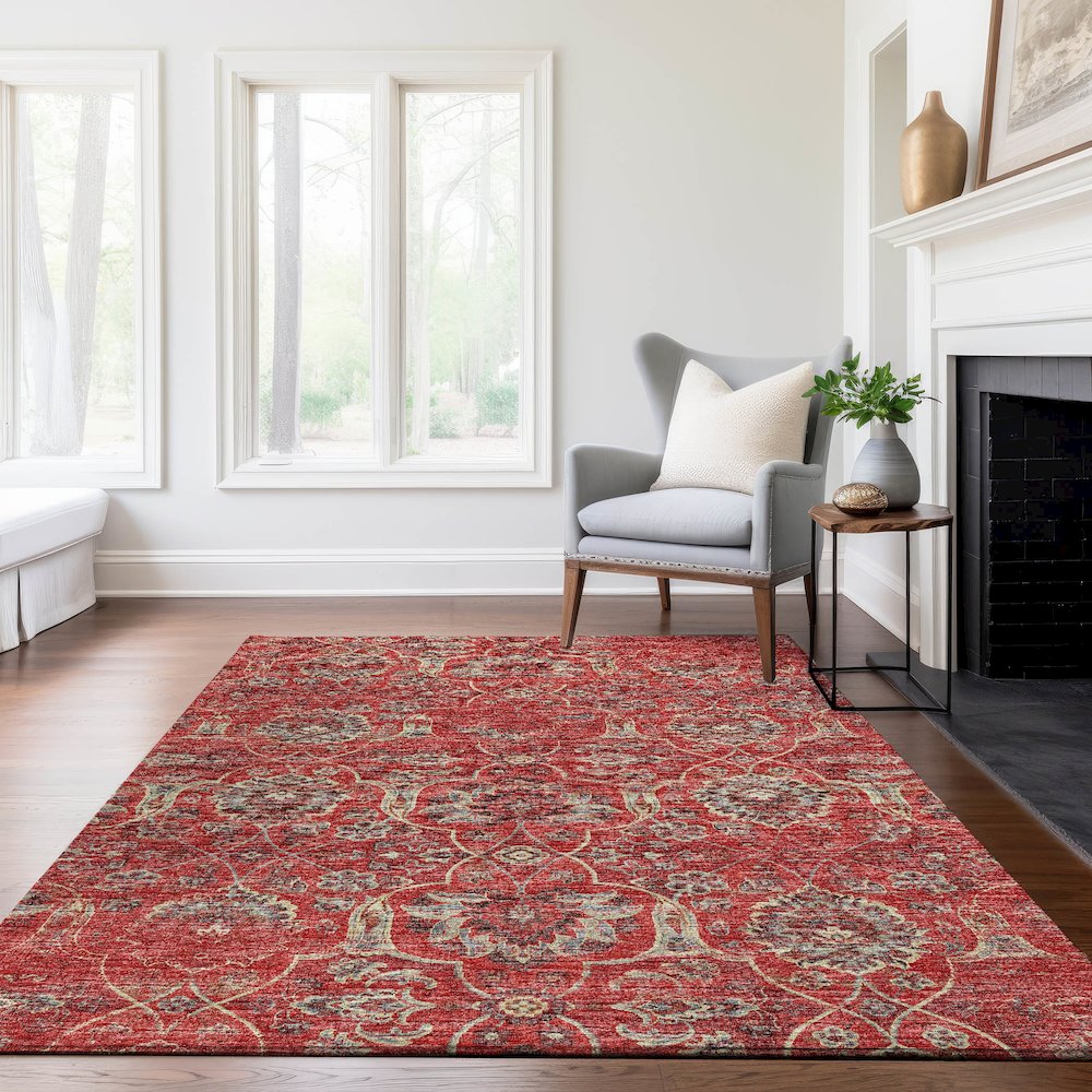 Premium Machine Washable Mayfield  Red 5' x 7'6" Rug. Picture 6