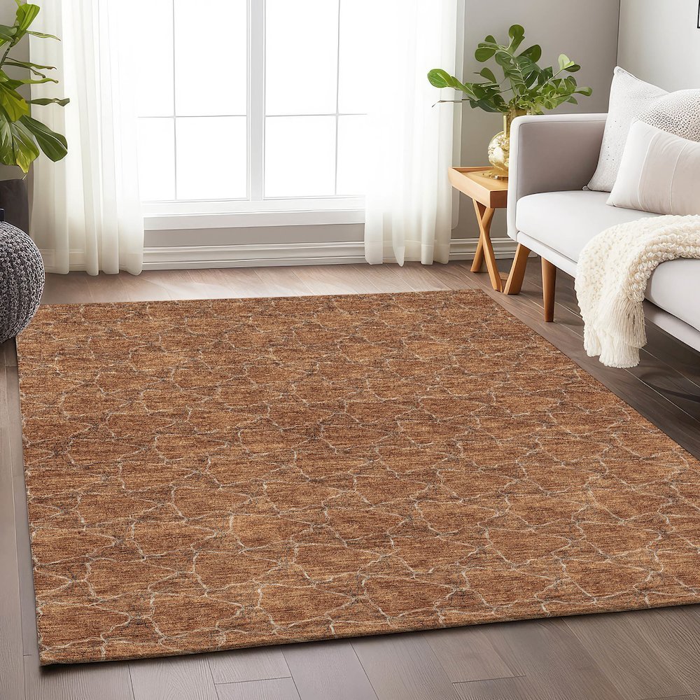 Premium Machine Washable Mayfield AMF960 Paprika 5' x 7'6" Rug. Picture 5
