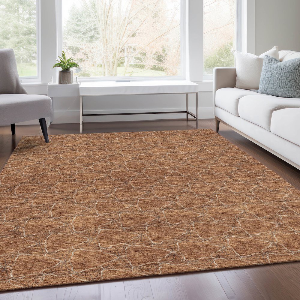 Premium Machine Washable Mayfield AMF960 Paprika 5' x 7'6" Rug. Picture 6