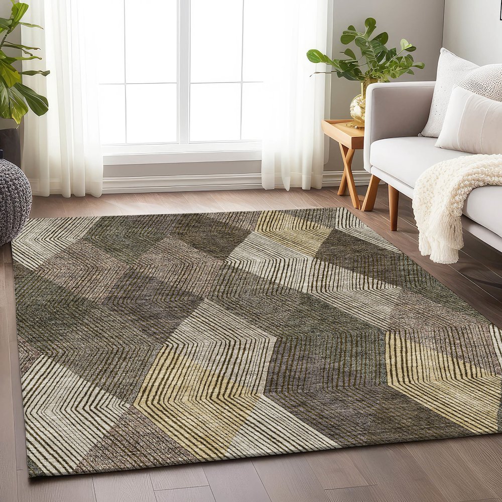 Premium Machine Washable Mayfield AMF962 Brown 5' x 7'6" Rug. Picture 5