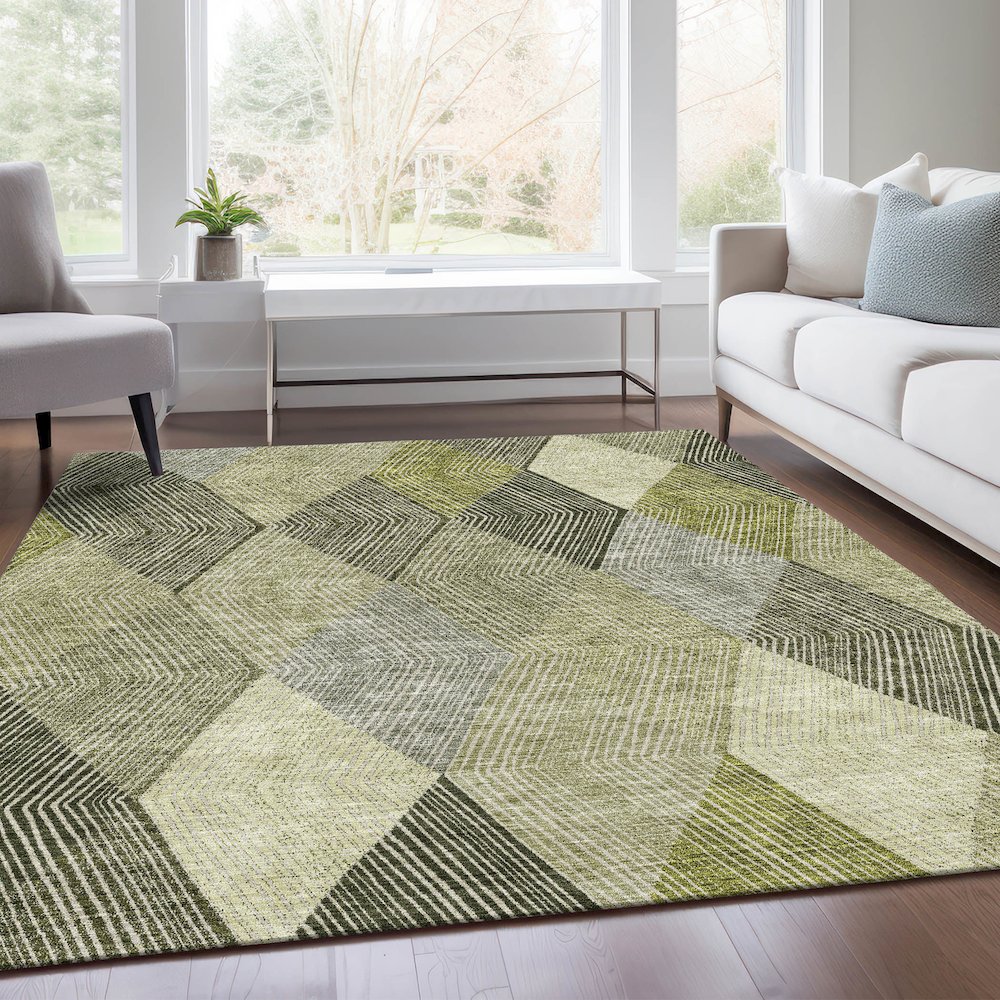 Premium Machine Washable Mayfield AMF962 Olive 5' x 7'6" Rug. Picture 6
