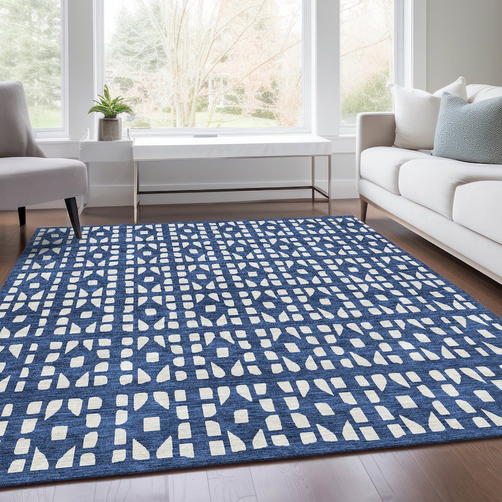 Premium Machine Washable Mayfield AMF963 Navy 5' x 7'6" Rug. Picture 6