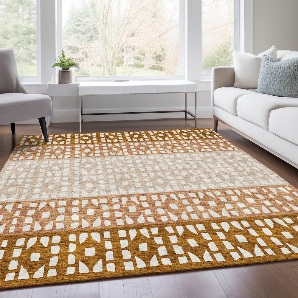 Premium Machine Washable Mayfield AMF964 Paprika 5' x 7'6" Rug. Picture 6