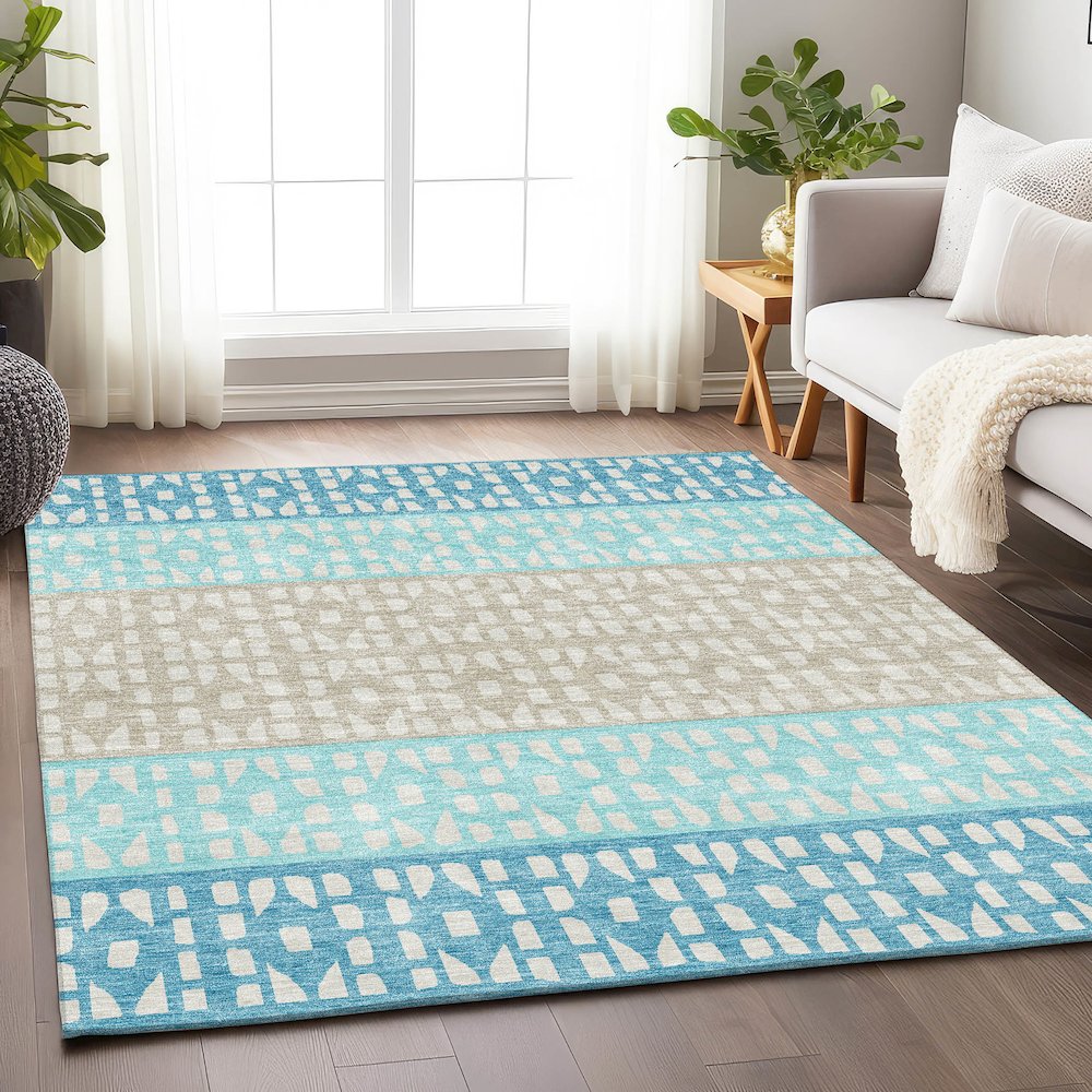 Premium Machine Washable Mayfield AMF964 Teal 5' x 7'6" Rug. Picture 5