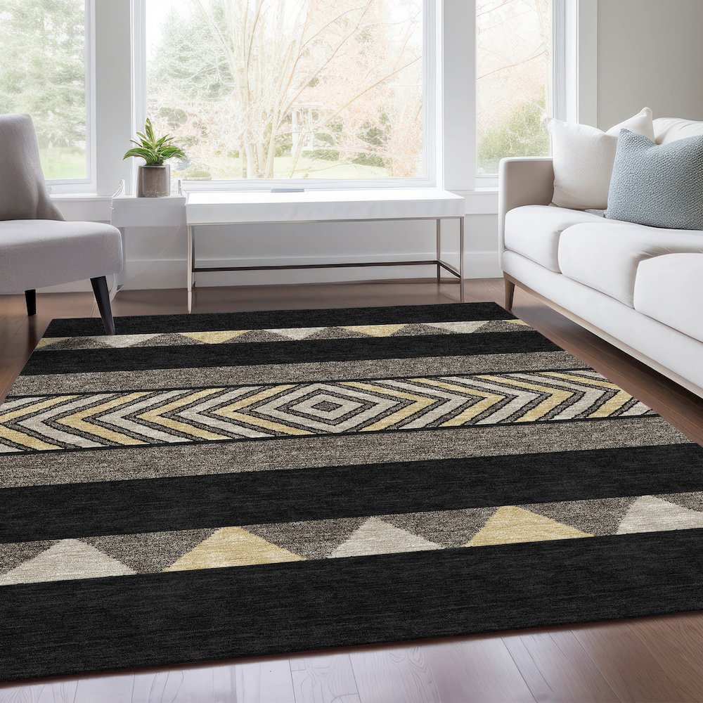 Premium Machine Washable Mayfield AMF965 Black 5' x 7'6" Rug. Picture 6