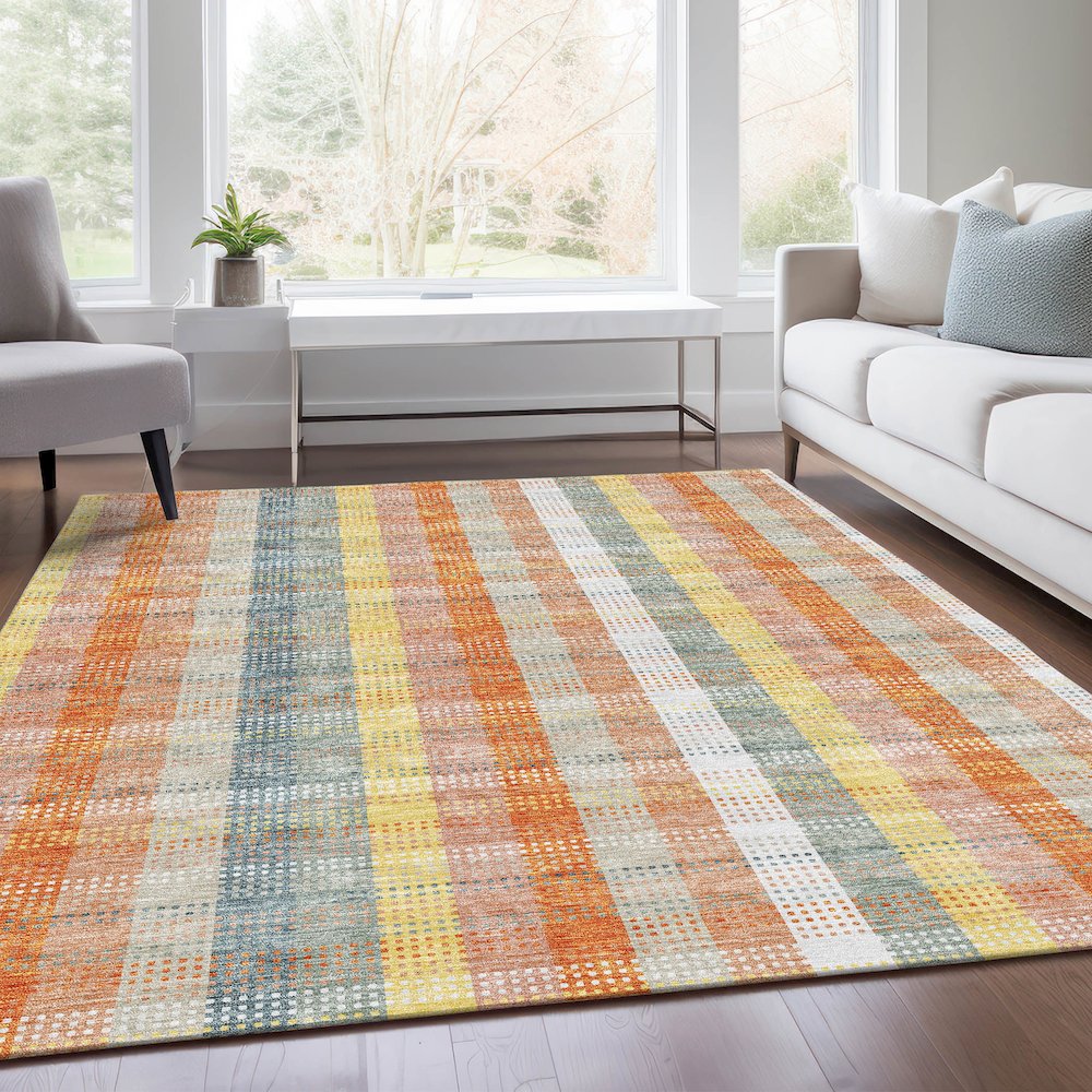 Premium Machine Washable Mayfield AMF966 Peach 5' x 7'6" Rug. Picture 6