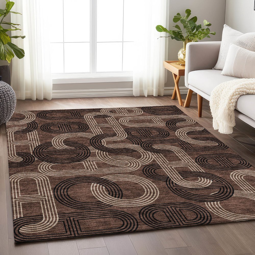 Premium Machine Washable Mayfield AMF967 Chocolate 5' x 7'6" Rug. Picture 5