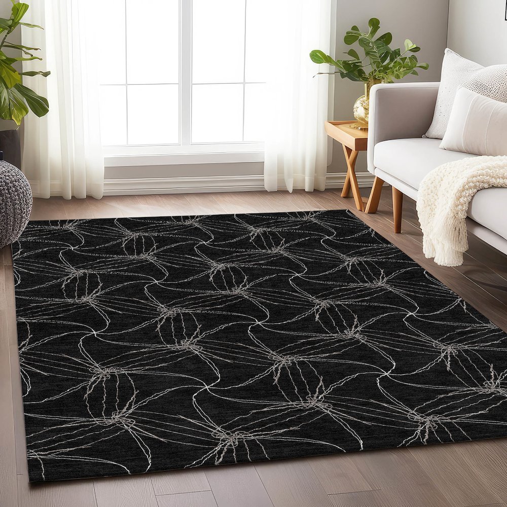 Premium Machine Washable Mayfield AMF968 Black 5' x 7'6" Rug. Picture 5