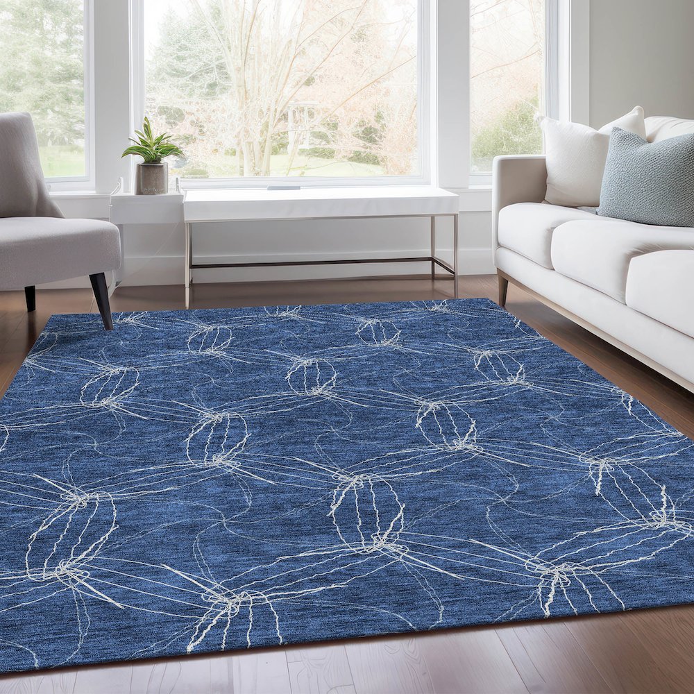 Premium Machine Washable Mayfield AMF968 Navy 5' x 7'6" Rug. Picture 6